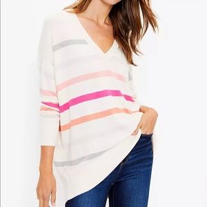Striped V-Neck Tunic Sweater